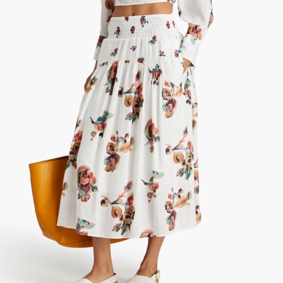 Vince Ikat Smocked Floral Print Skirt Size Small